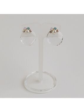 Yeno Silver Tone Stud Earrings with Multicolored Swarovski Crystals & Faux Pearl